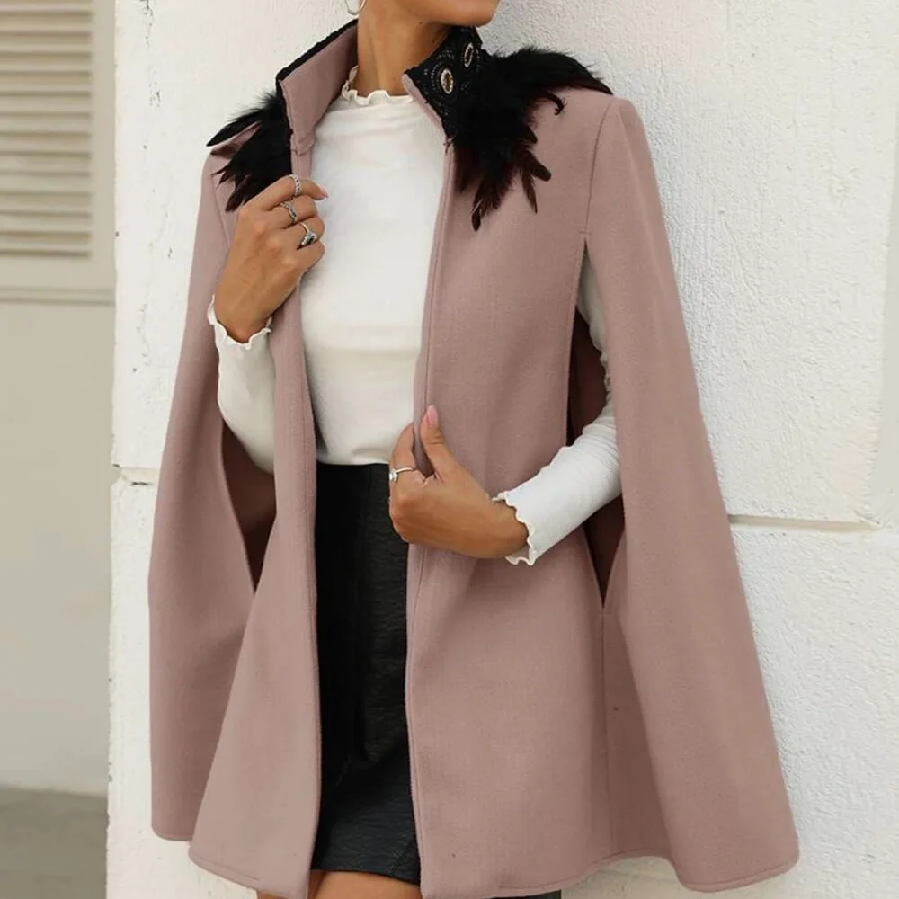 Feather Trim Cape Open Front Evening Jacket Coat - Picture 2 of 11